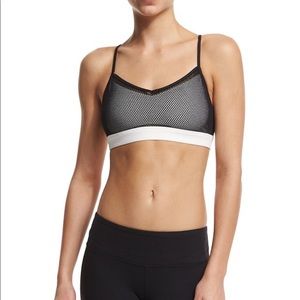 Alo Yoga black and white Wisteria mesh overlay bra
